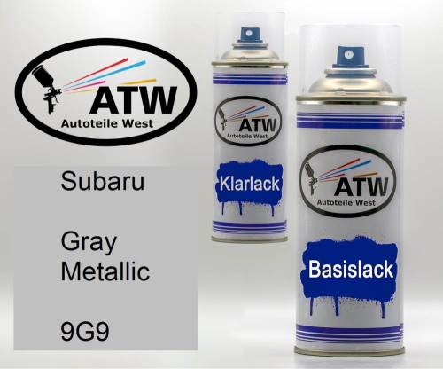 Subaru, Gray Metallic, 9G9: 400ml Sprühdose + 400ml Klarlack - Set, von ATW Autoteile West.